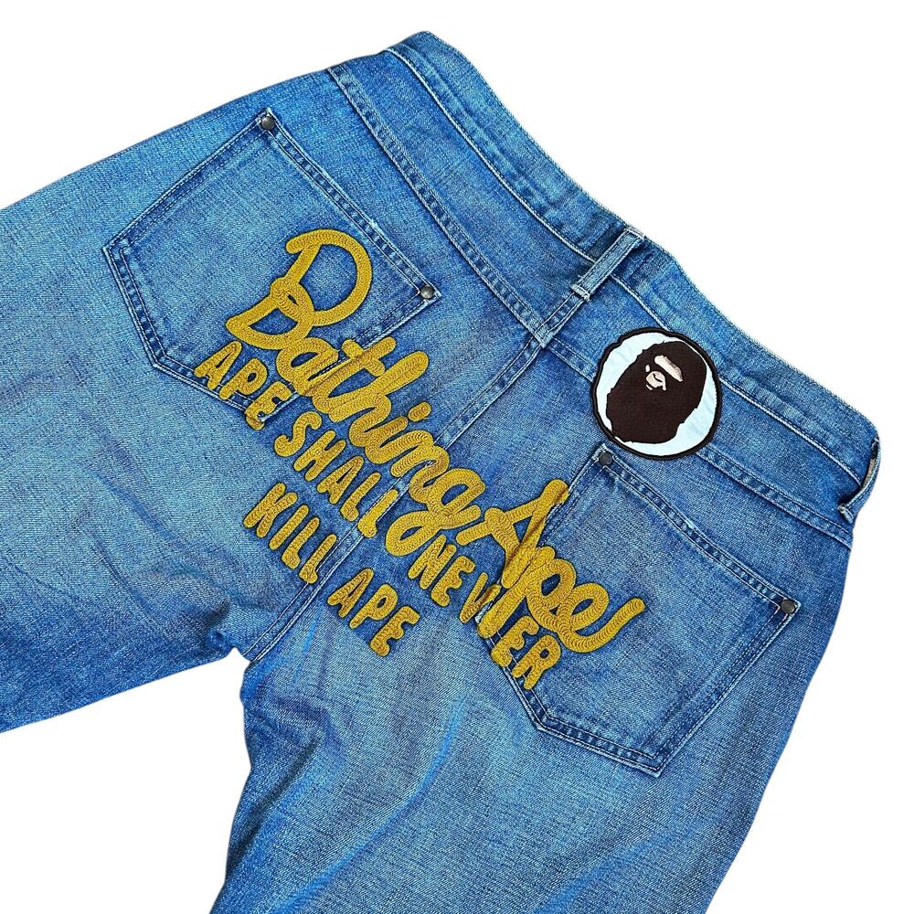 34" x 32" L Bape Champion Light Wash Denim Jeans